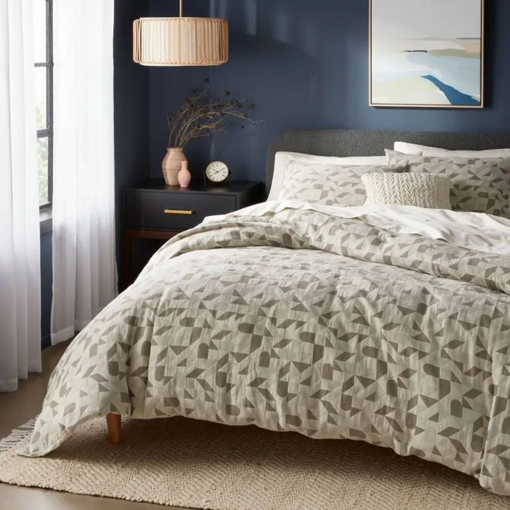Full/Queen Geo Matelasse Duvet Cover Set - Olive Green Jacquard